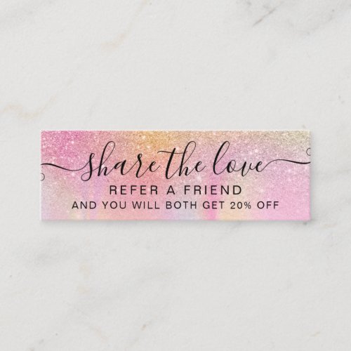 Pink glitter ombre rainbow marble referral card