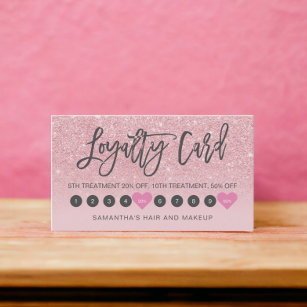 Pink glitter ombre script makeup girly 10 loyalty card