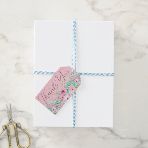  Pink Glitter Ombre Watercolor flowers Gift Tags