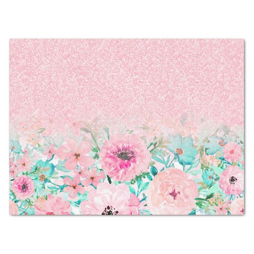  Pink Glitter Ombre Watercolor flowers Tissue Paper