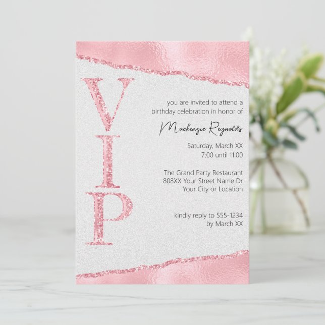 Pink Glitter on Satin Glamorous VIP Party Invitation (Standing Front)