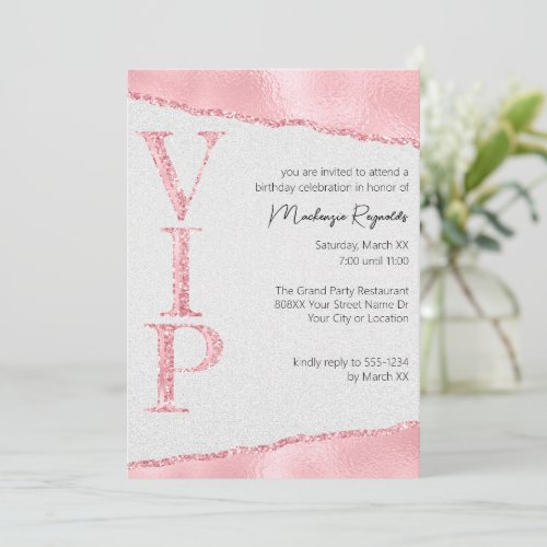 Pink Glitter on Satin Glamorous VIP Party Invitation