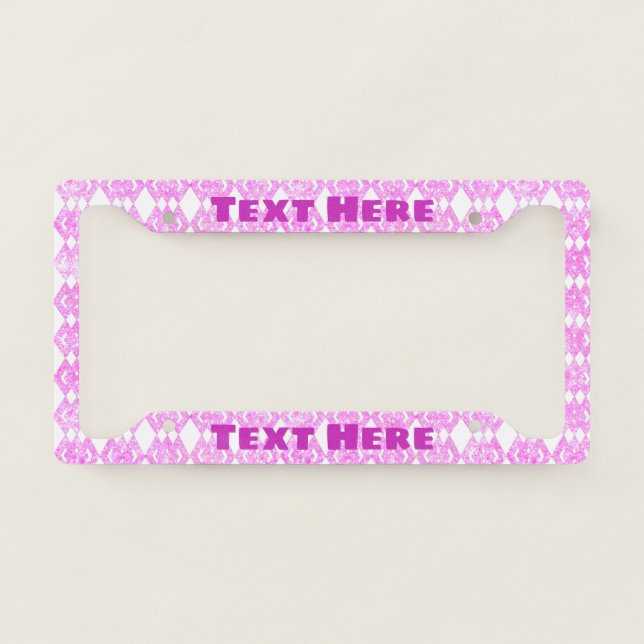 Pink Glitter Overlap Diamond Pattern Personalized License Plate Frame (Front)