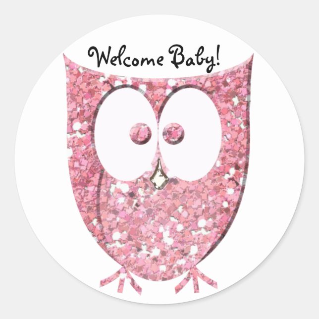 Pink Glitter Owl Personalized Stickers (Front)