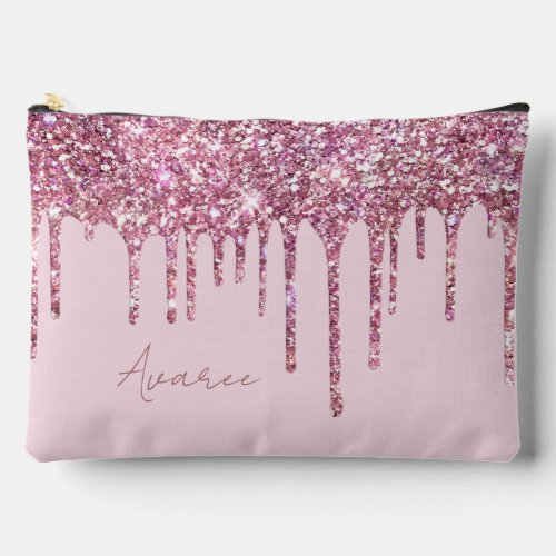 Pink Glitter Paint Drips Personalized Accessory Pouch