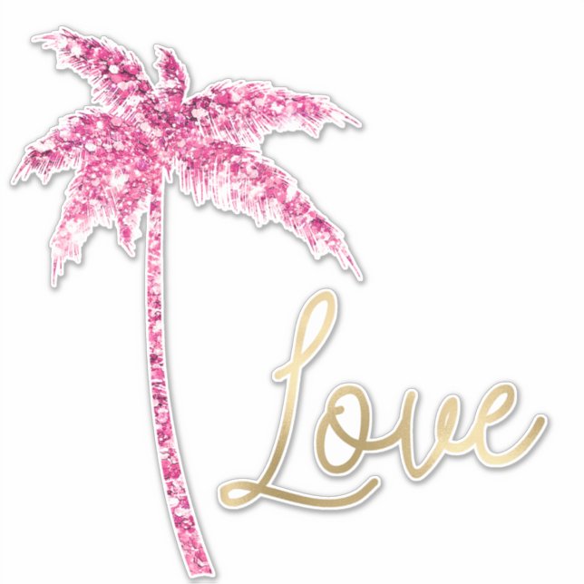 Pink Glitter Palm Tree Gold Love Sticker (Front)