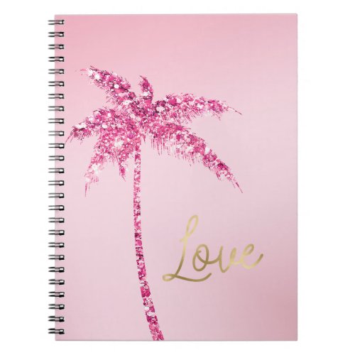 Pink Glitter Palm Tree Ombre Gold Love Notebook