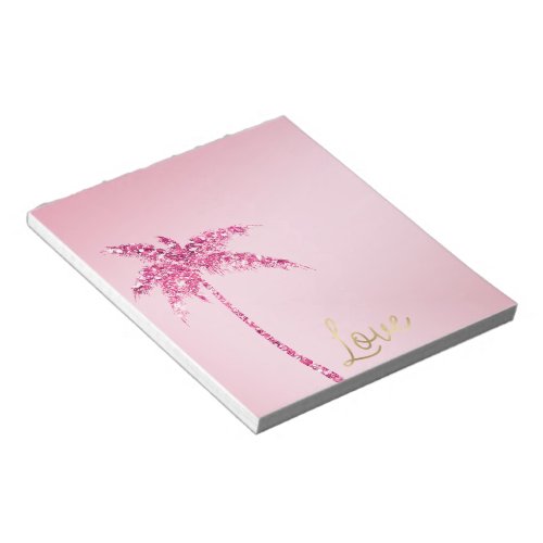 Pink Glitter Palm Tree Ombre Gold Love Notepad