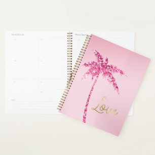 Pink Glitter Palm Tree Ombre Gold Love Planner