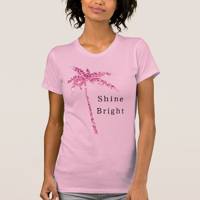 Pink Glitter Palm Tree T-Shirt (Front)