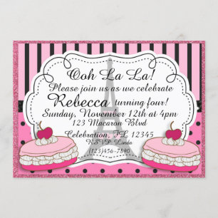 Pink Glitter Paris Eiffel Tower Girls Birthday Invitation