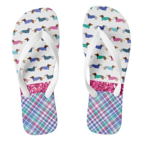 Pink Glitter Pastel Dachshund Flip Flops