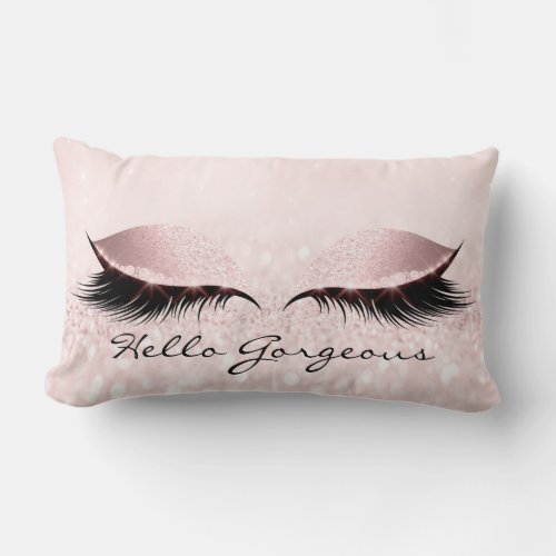 Pink Glitter Pastel Makeup Lashes Hello Gorgeous Lumbar Pillow
