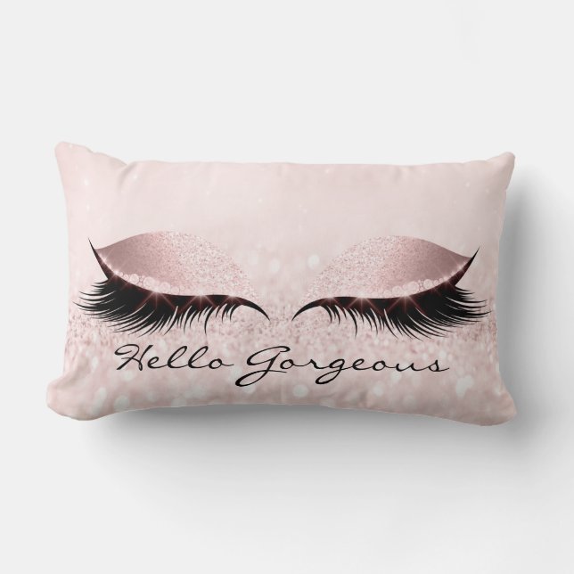 Pink Glitter Pastel Makeup Lashes Hello Gorgeous Lumbar Pillow (Front)