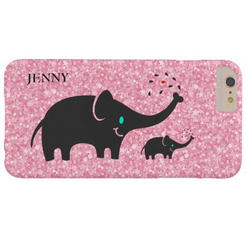 Pink Glitter Pattern Black Elephants Barely There iPhone 6 Plus Case