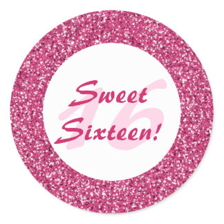 Pink Glitter Pattern Look-like Sweet Sixteen Classic Round Sticker