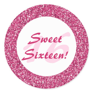 Pink Glitter Pattern Look-like Sweet Sixteen Classic Round Sticker