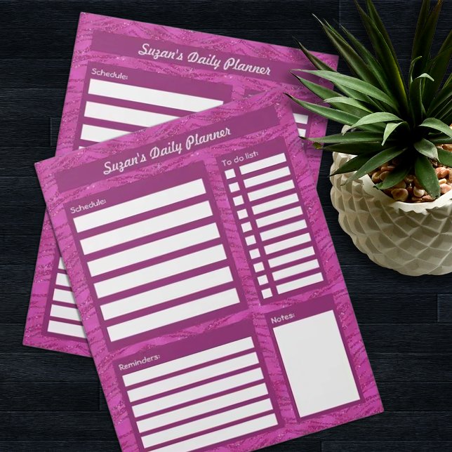 Pink Glitter Pattern Personalized Daily Planner Notepad (Creator Uploaded)