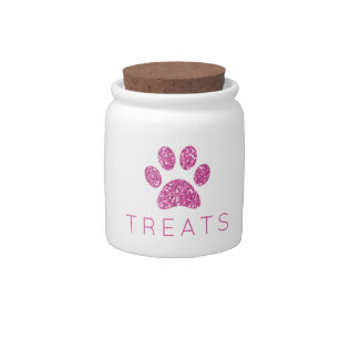 Pink Glitter Paw Print Pet Treat Jar