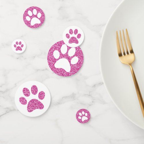 Pink Glitter Paw Print Puppy Kitty Animal Table Confetti