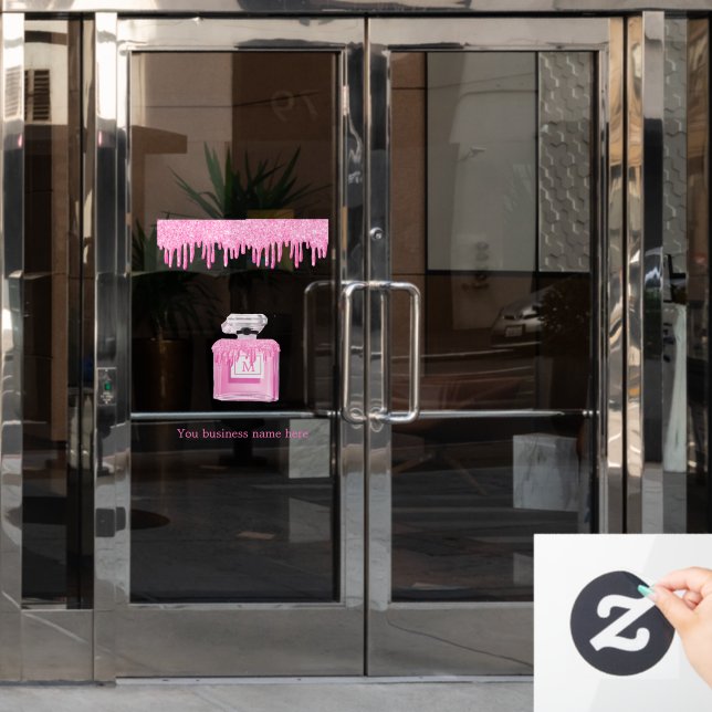 Pink Glitter Perfume Business Monogram  Window Cling (Office Door)