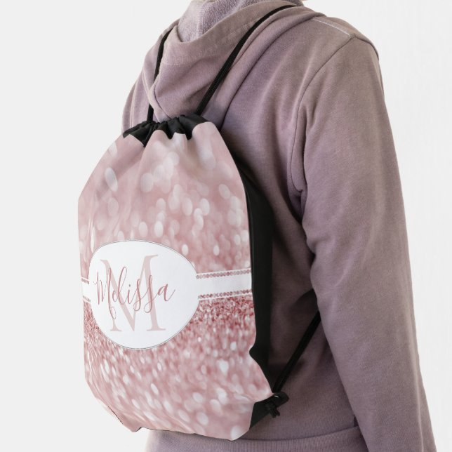 Pink Glitter Personalize Drawstring Backpack (Insitu)