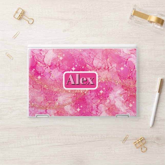 Pink glitter,  personalize name  HP laptop skin (Desk)