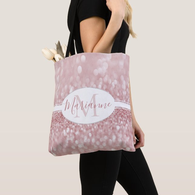 Pink Glitter Personalize Tote Bag (Close Up)