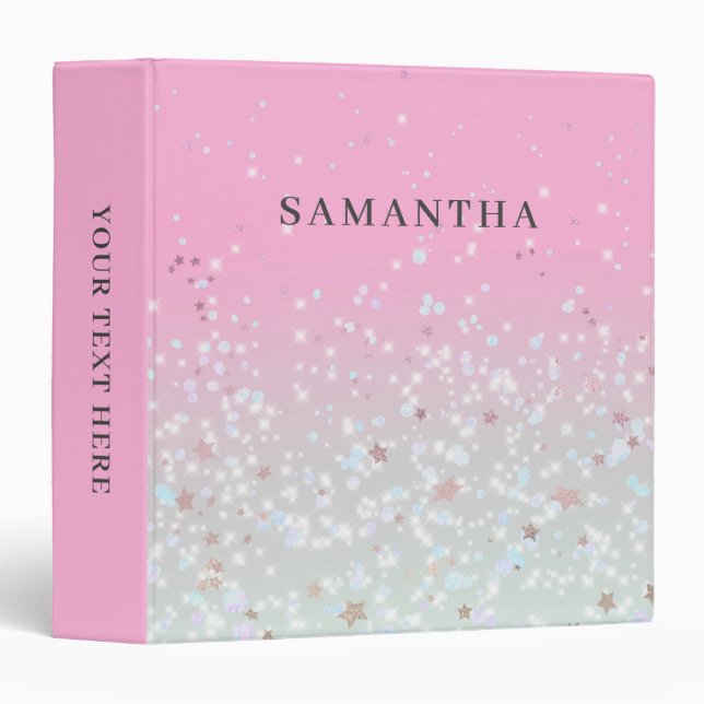 Pink Glitter Personalized  3 Ring Binder (Front/Spine)