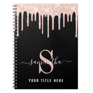 Pink Glitter Personalized Black Notebook