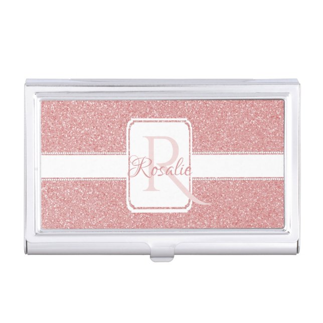 Pink Glitter Personalized Business Card Case (Front)