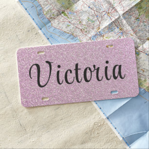 Pink Glitter Personalized Business Name License Plate