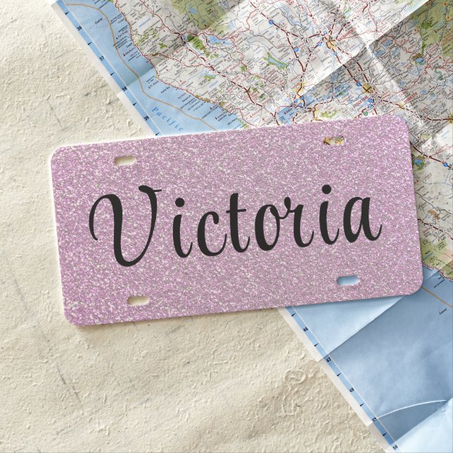 Pink Glitter Personalized Business Name License Plate (In Situ)