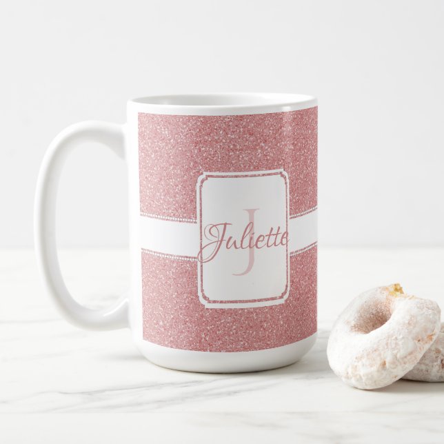 Pink Glitter Personalized Coffee Mug (With Donut)
