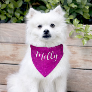 Pink glitter personalized dog name pet bandana collar