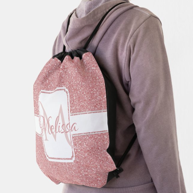Pink Glitter Personalized Drawstring Backpack (Insitu)