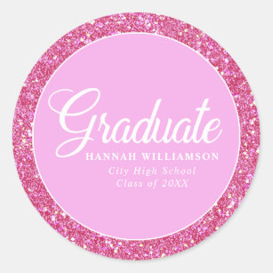 Pink Glitter Personalized Graduation Envelope Seal