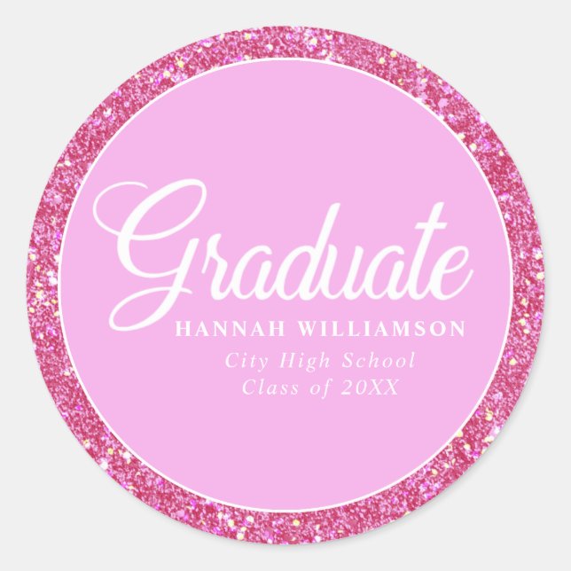 Pink Glitter Personalized Graduation Envelope Seal (Front)
