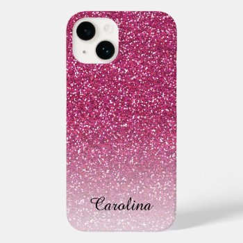 Pink Glitter  Personalized Iphone 14 Case by CoolestPhoneCases at Zazzle