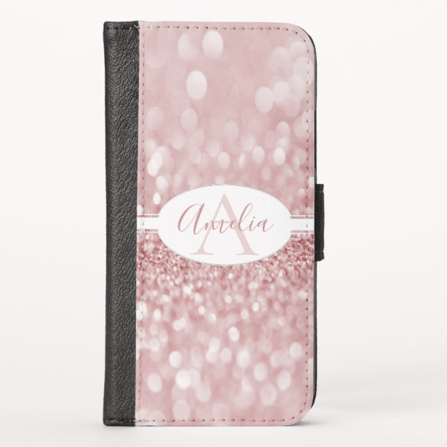 Pink Glitter Personalized iPhone Wallet Case (Front)