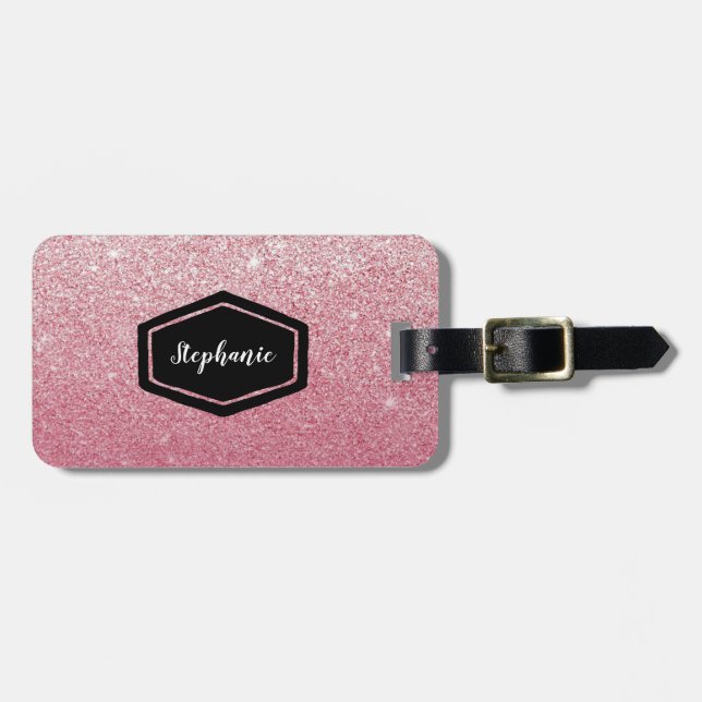 Pink glitter  personalized luggage Tag (Front Horizontal)