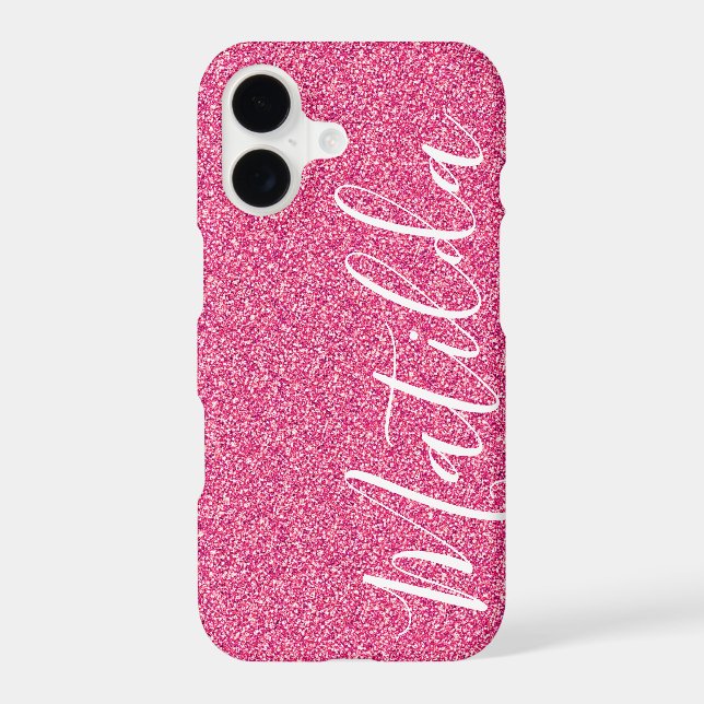 Pink Glitter Personalized Name Script Iphone Case (Back)