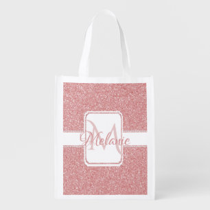 Pink Glitter Personalized Reusable Grocery Bag