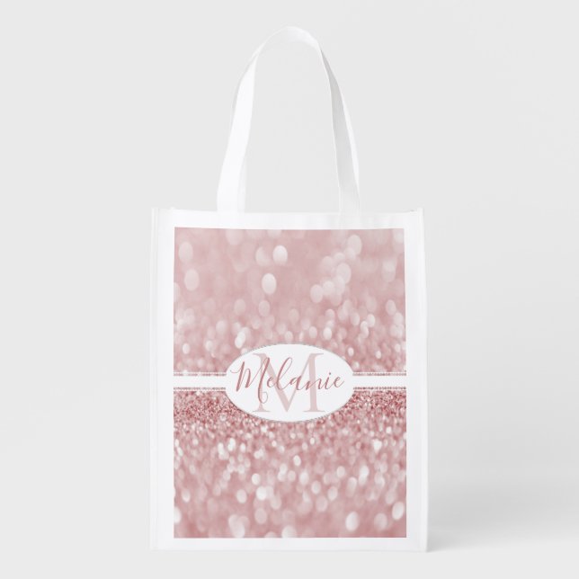 Pink Glitter Personalized Reusable Grocery Bag (Front)