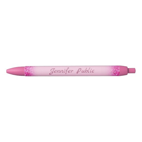 Pink Glitter Personalized Script Name Template Black Ink Pen