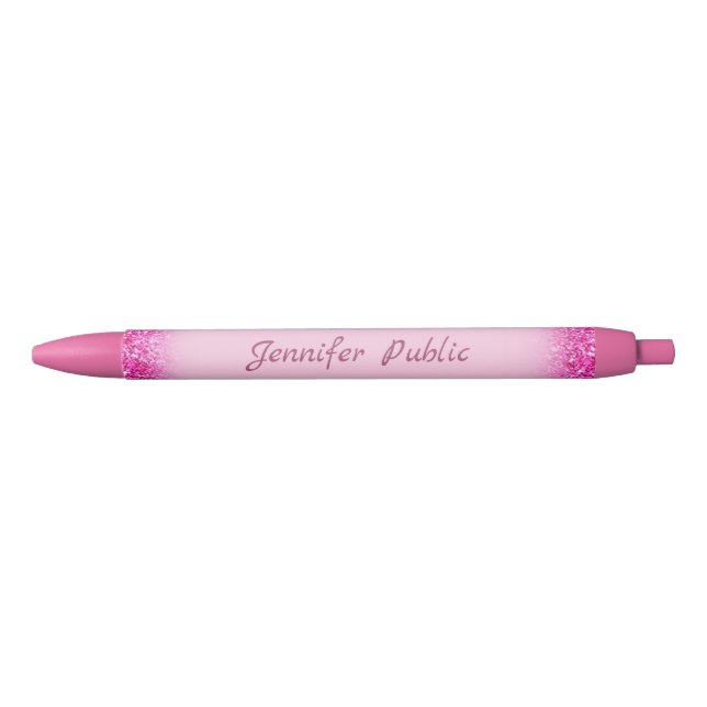 Pink Glitter Personalized Script Name Template Pen (Front)