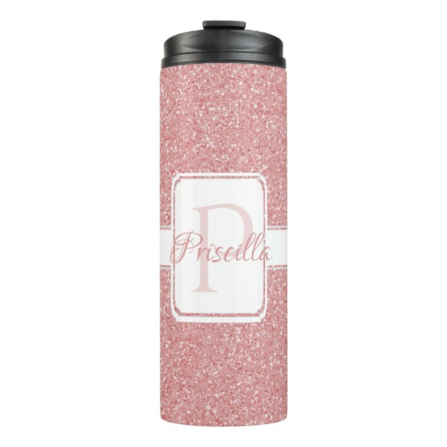 Pink Glitter Personalized Thermal Tumbler (Front)