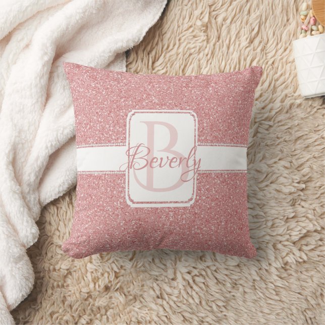 Pink Glitter Personalized Throw Pillow (Blanket)