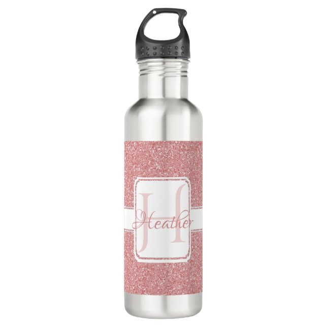 Pink Glitter Personalized Water Bottle (Front)