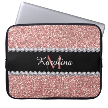 Pink Glitter  Personalized With Monogram Laptop Sleeve by CoolestPhoneCases at Zazzle